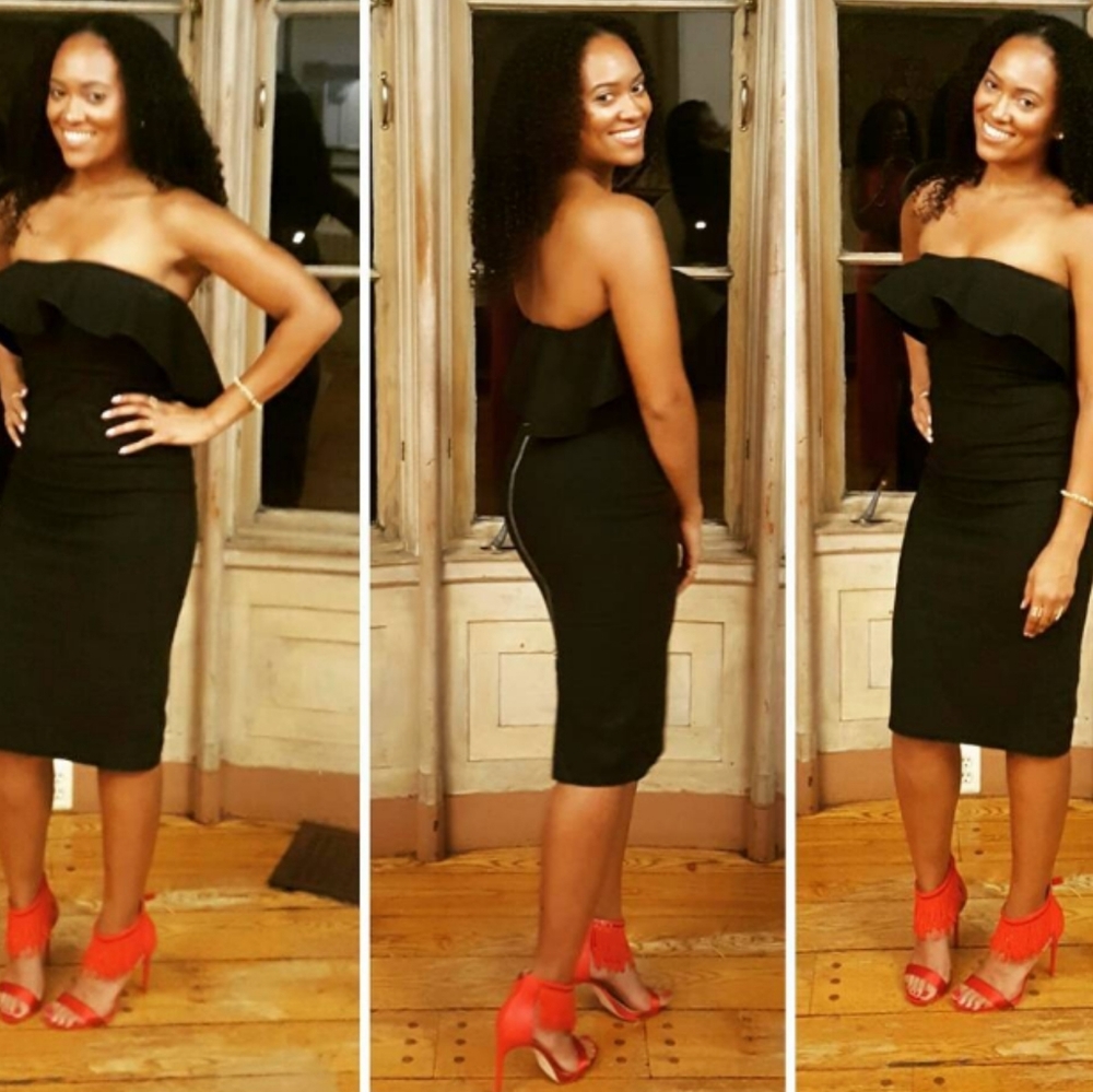 Bardot Strapless Ruffle Dress